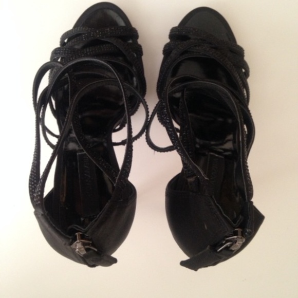 BCBG Black Sparkle Mini-Stud Strappy Stiletto 10M - Picture 5 of 8